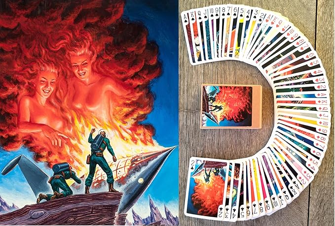 Battles with Aliens Playing Cards (Poker Deck 54 Cards All Different) Vintage Retro SciFi Space Action Comic by Emsh