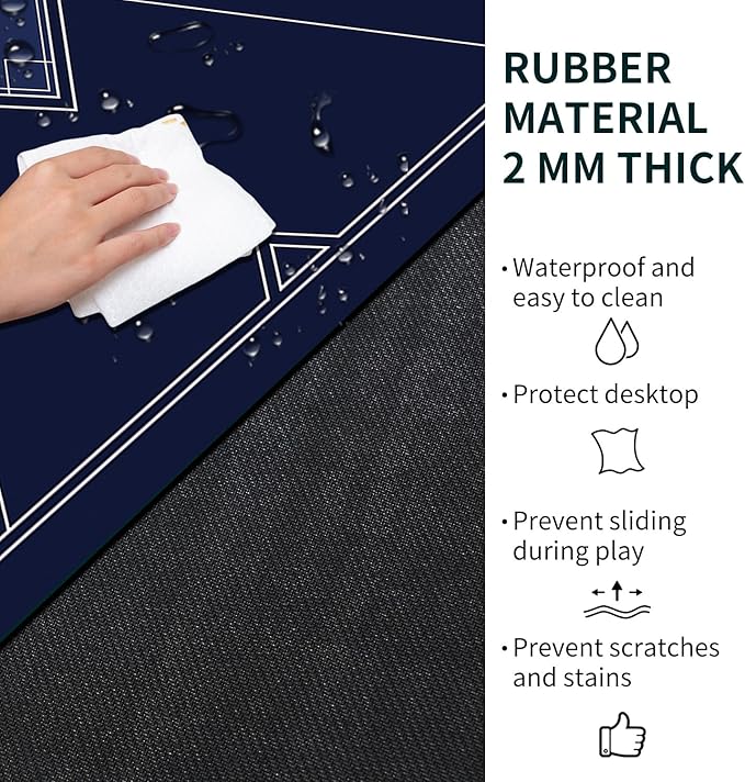 nuveti 24/31/39/47/55/63 inch Square Foldable 6-Player Texas Poker Card Tabletop Layout Portable Anti-Slip Rubber Board Game Mat Texas Hold'em Poker Mat for Family Game, Casino, Party