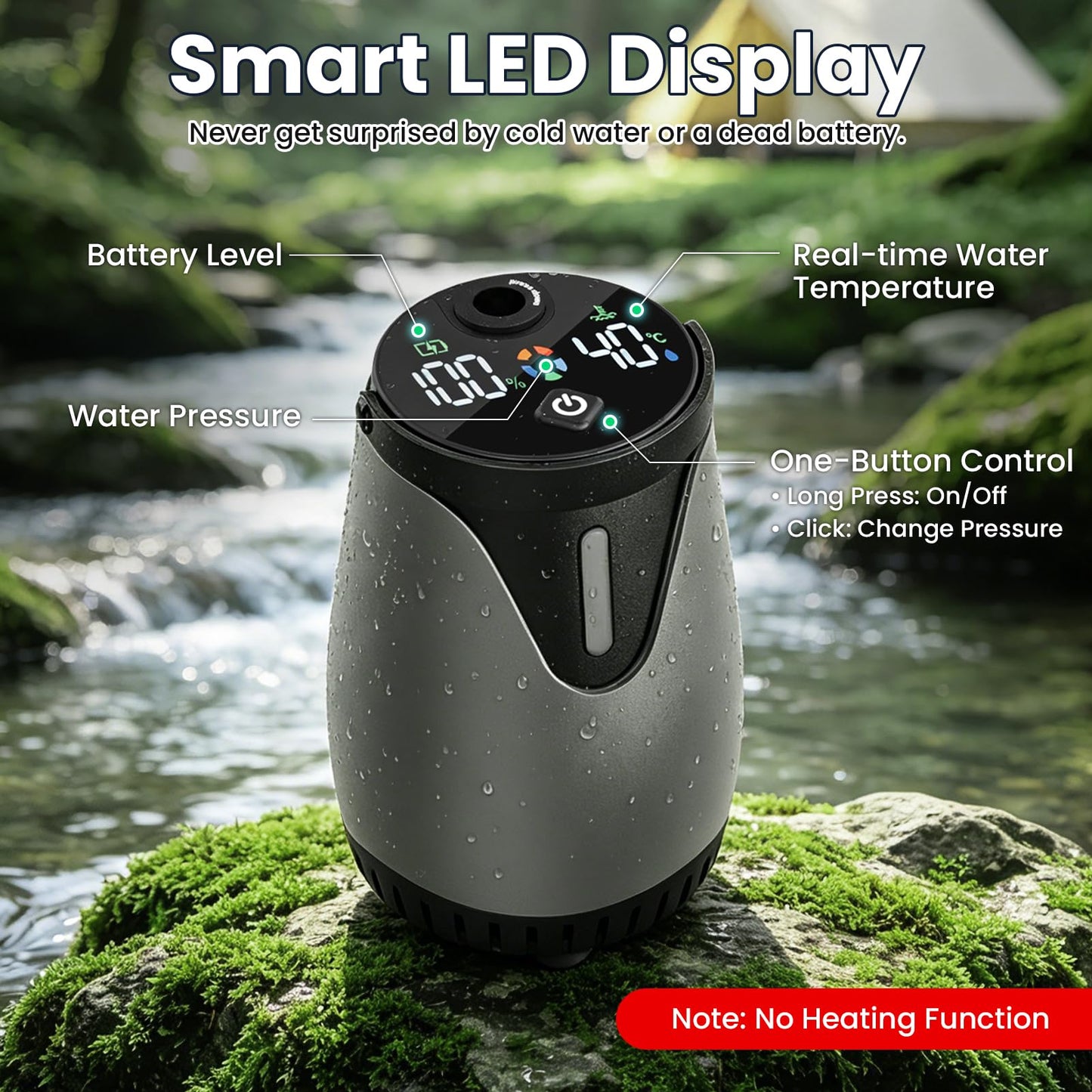 dessports Portable Camping Shower, 6000mAh Rechargeable Outdoor Shower Pump