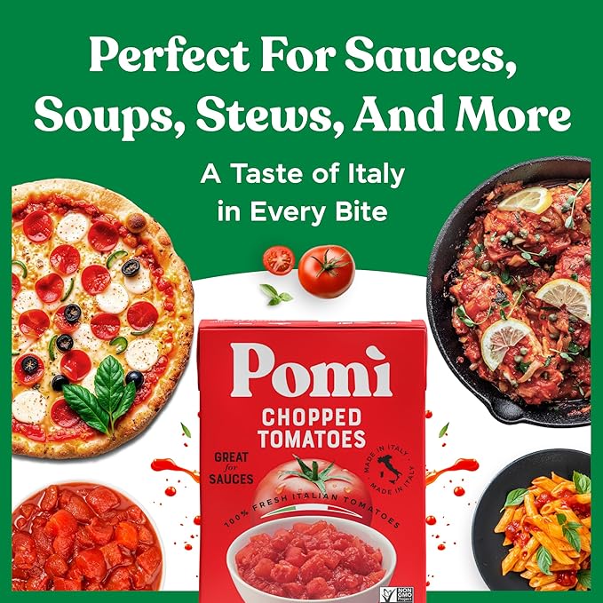 Pomì Chopped Tomatoes 13.8oz (Pack of 12) - Italian Chopped Tomato Made from All Natural 100% Fresh Italian Tomatoes - No Additives or Preservatives - Crushed Tomatoes - Italian Tomatoes Crushed