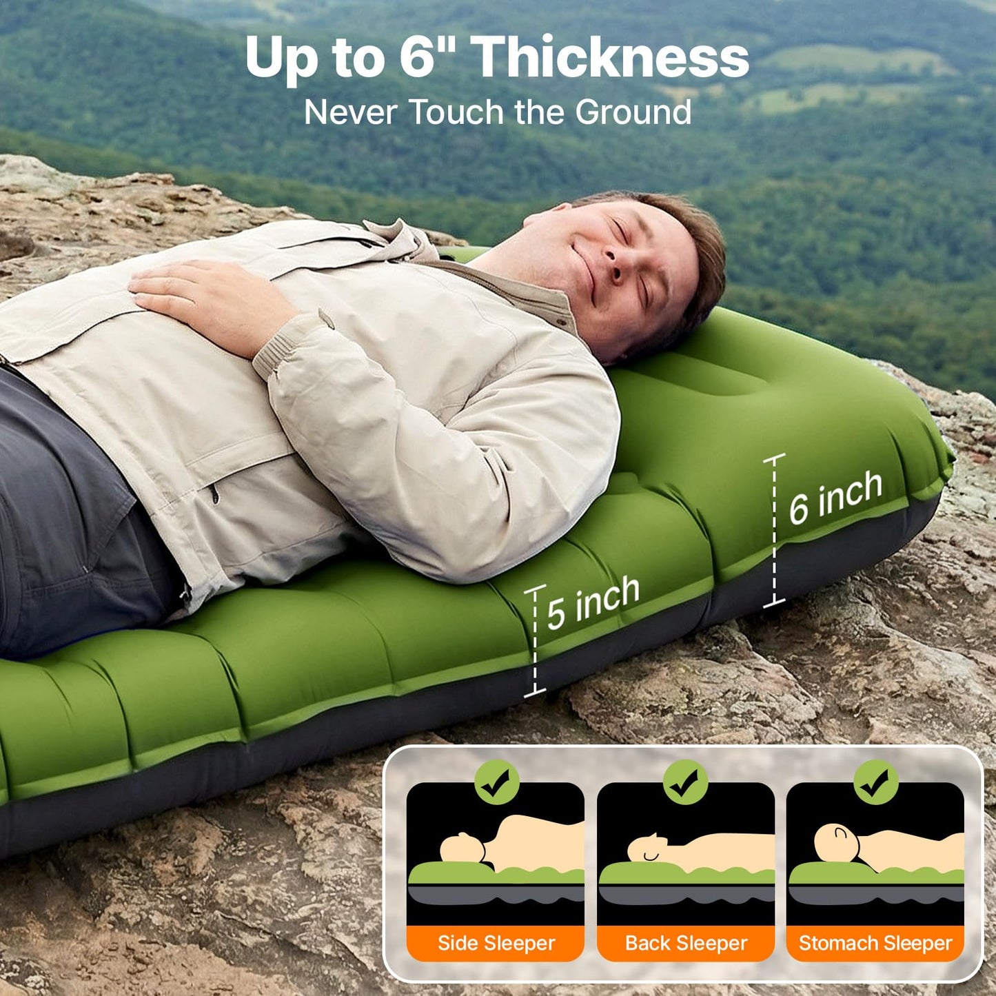 OGERY Sleeping Pad, Ultralight Inflating Camping Pad with 6" Extra-Thick