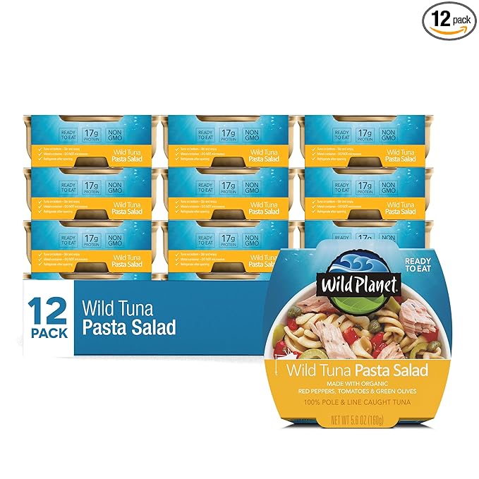 Wild Planet Ready-To-Eat Wild Tuna Pasta Salad With Organic Red Peppers, Tomatoes & Green Olives, 5.6oz (Pack Of 12)