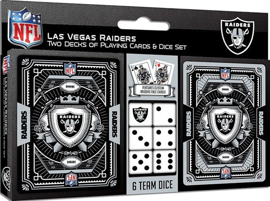 Masterpieces Game Day - NFL Las Vegas Raiders 2-Pack Playing Cards & Dice Pack - Officially Licensed Set for Adults and Family