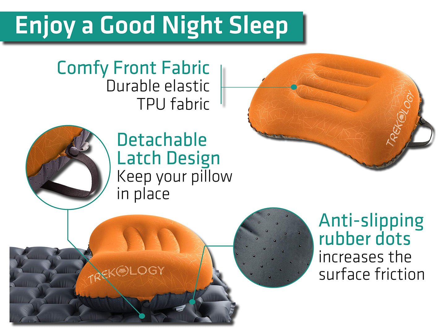 TREKOLOGY Ultralight Inflatable Camping Travel Pillow - ALUFT 2.0 Compressible, Compact