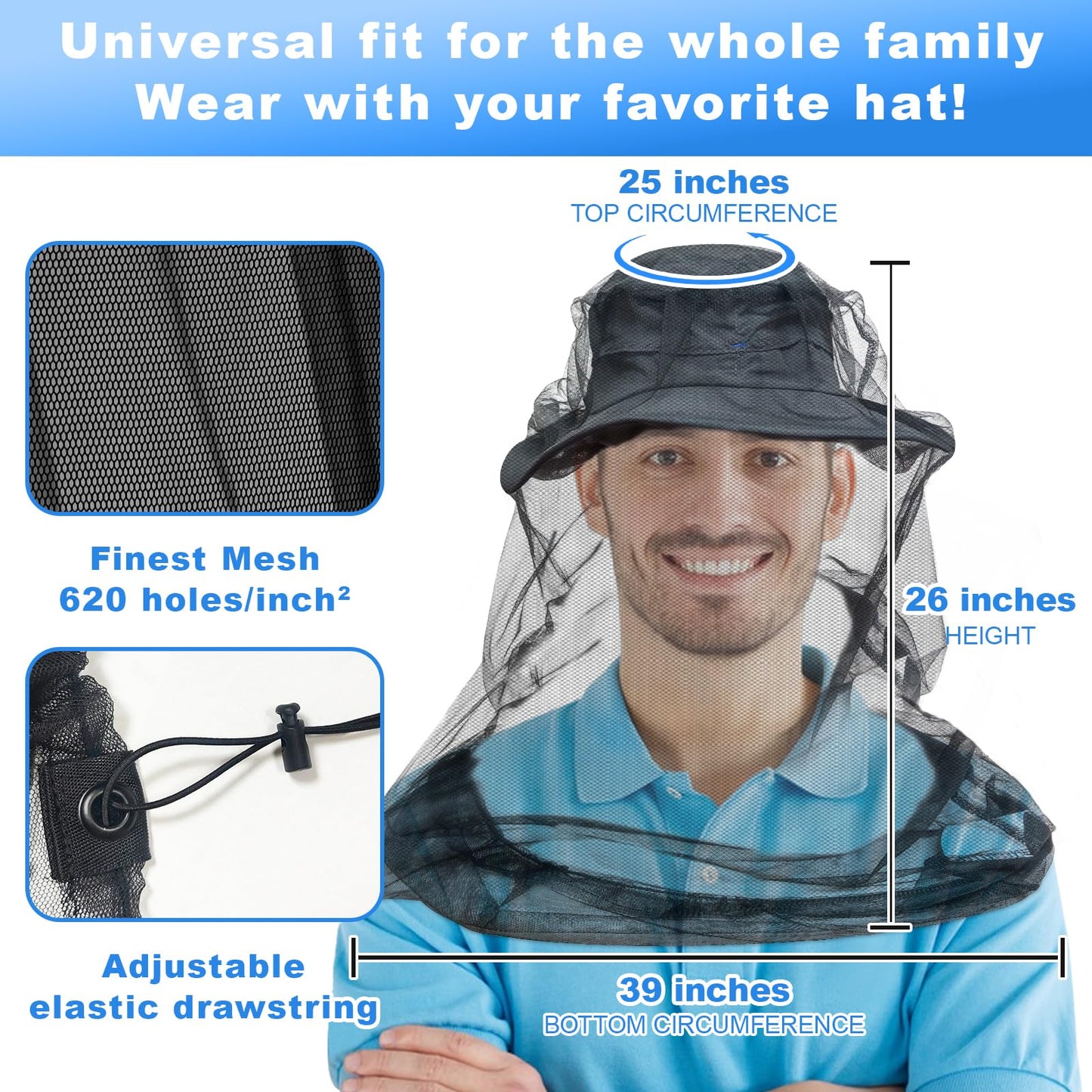 South to East Mosquito Head Net for Insects 2 Pack, Fly & Bug Protection
