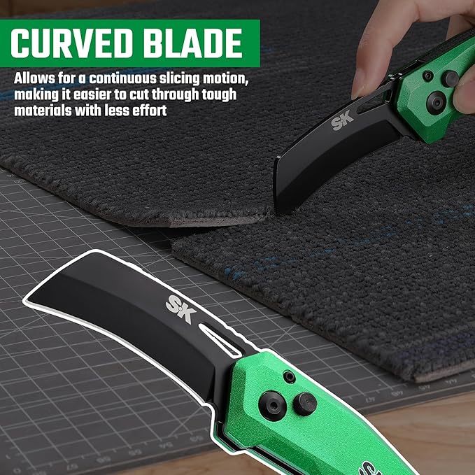 SK Hawkbill Folding Pocket Utility Knife, Premium D2 Curved Blade for Cable Skinning, Carpet, Linoleum, Cardboard, Rope, Wire Cutting