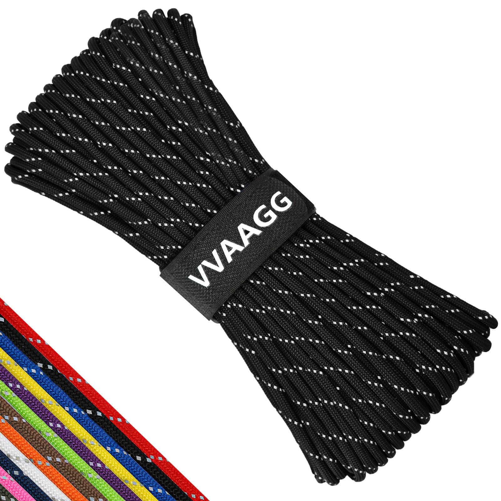 VVAAGG Reflective Paracord, 550 Parachute Cord, 4MM 7 Strand Nylon Rope