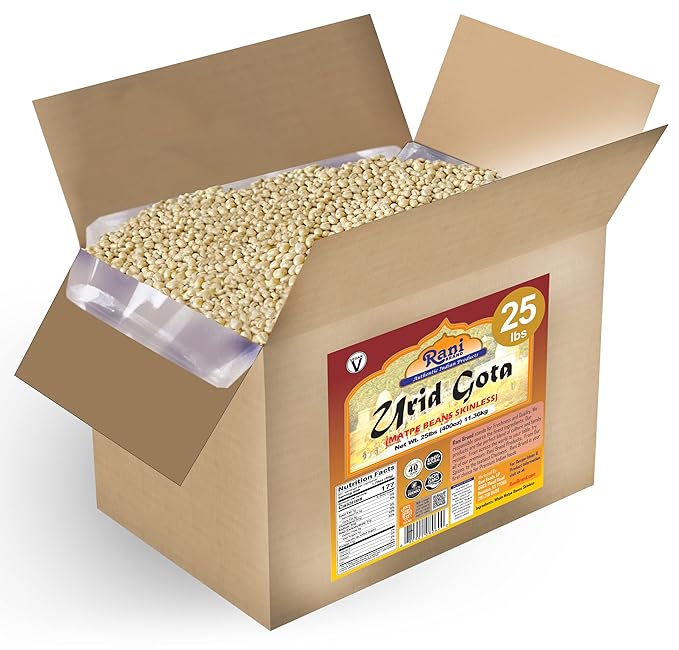 Rani Urid/Urad Gota White (Matpe Beans Skinless) Indian Lentils 400oz (25lbs) 11.36kg Bulk Box ~ All Natural | Gluten Friendly | Non-GMO | Kosher | Vegan | Indian Origin