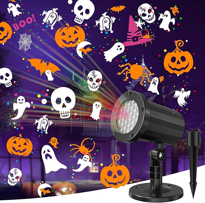 Halloween Projector Outdoor Lights, 18 Halloween Pattens LED Halloween Window Projector, Waterproof Holiday Projector Lights for Bedroom, Spotlight Landscape Decorations for Patio Garden