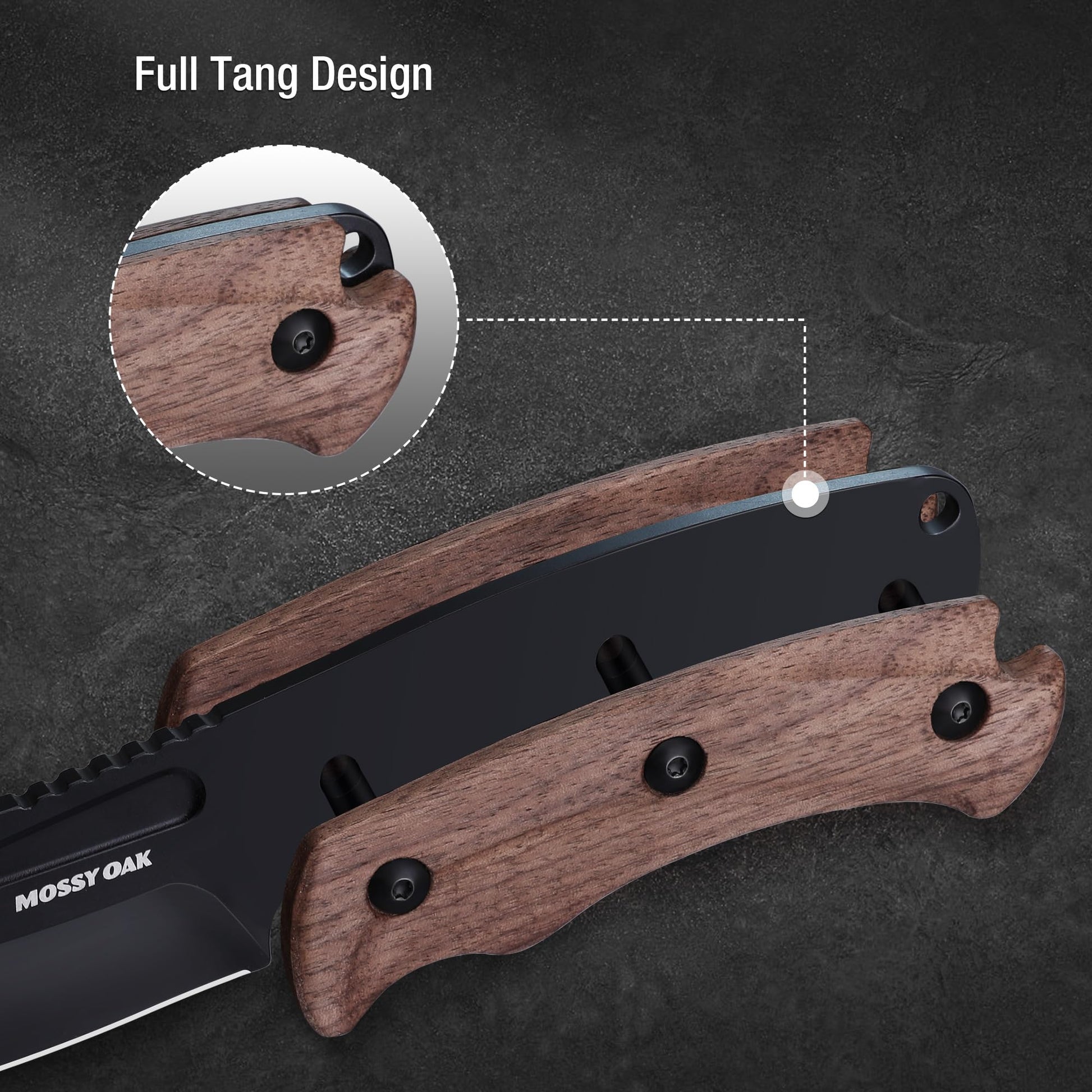 Mossy Oak 8.5" Full-tang Fixed Blade Knife w/Sheath (Wooden Handle-Brown)