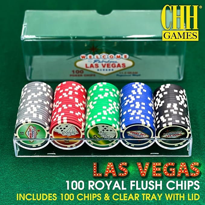 100 Piece Las Vegas Design Poker Chips in Clear Plastic Tray