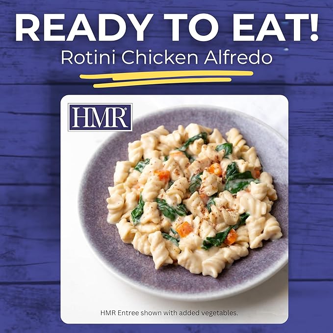HMR Rotini Chicken Alfredo Entrée | Pre-packaged Lunch or Dinner to Support Healthy Eating | Ready to Eat | 16g of Protein | Low Calorie Food | 7oz Serving per Meal | Pack of 6