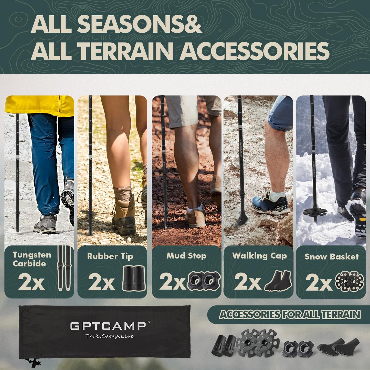 GPTCAMP Collapsible Hiking Trekking Poles with Cork EVA Grips