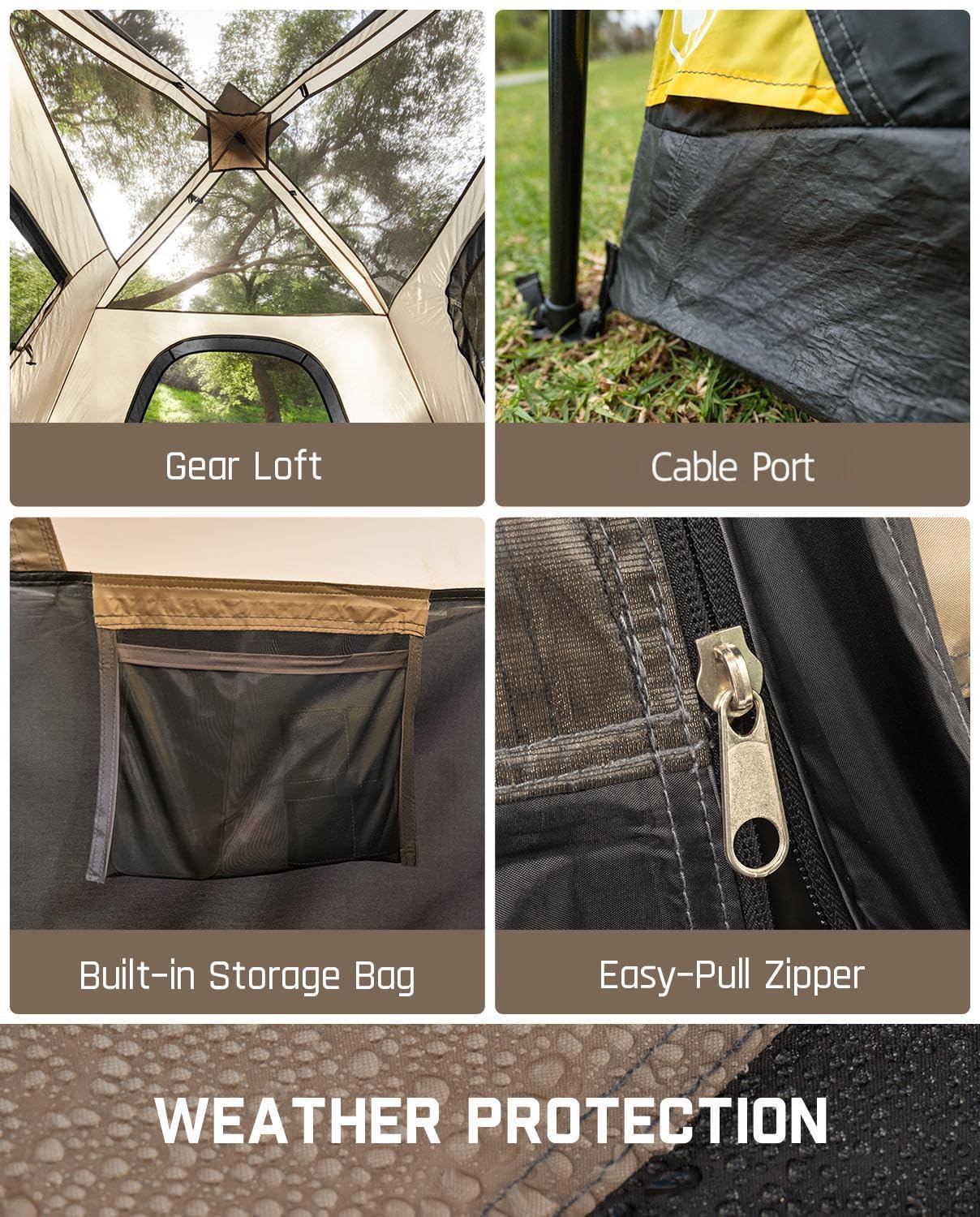 FanttikOutdoor Zeta C6 Pro 6 Person Tent for Camping Setup in 60s (Khaki)