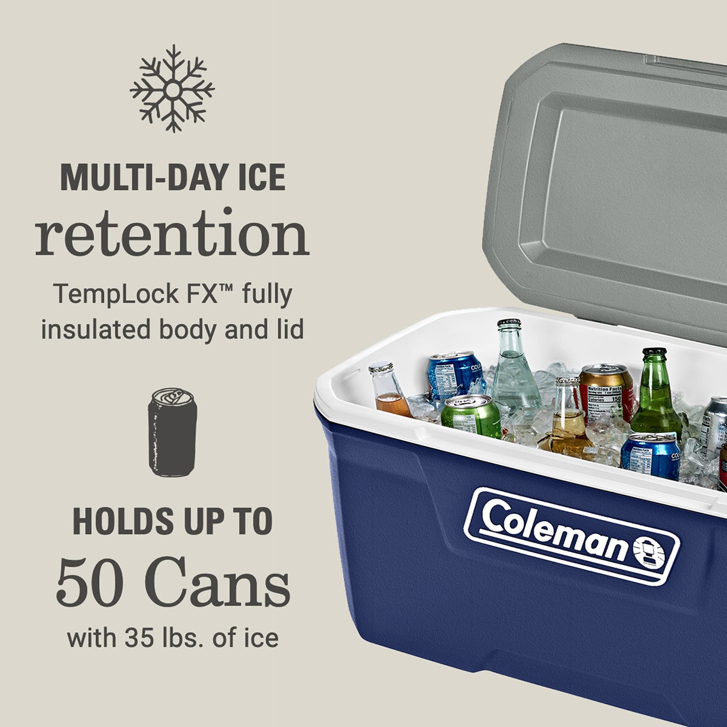 Coleman Classic Series Insulated Portable Cooler, Leak-Resistant Outdoor Hard Cooler Keeps Ice up