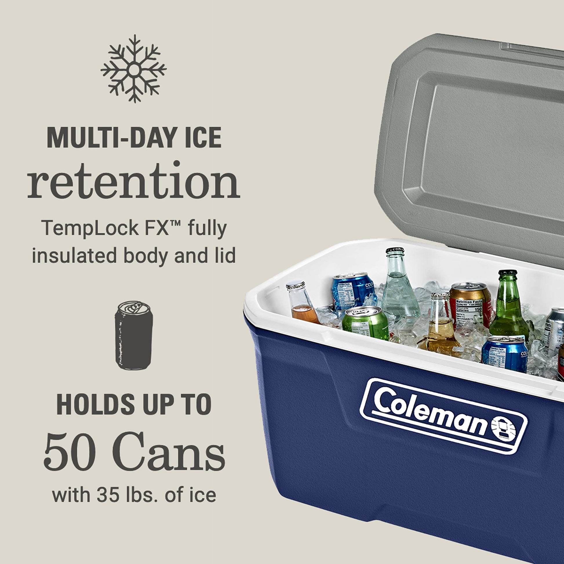 Coleman Classic Series Insulated Portable Cooler, Leak-Resistant Outdoor Hard Cooler Keeps Ice up