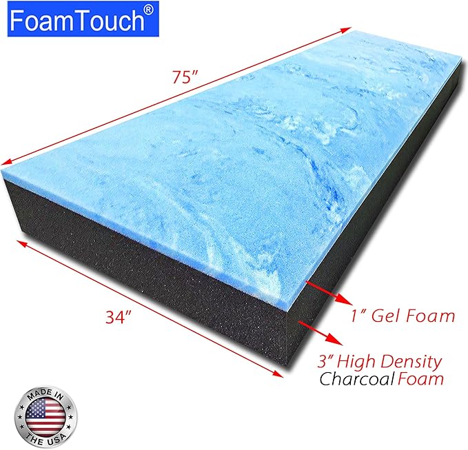 FoamTouch 4" Height x 34" Width x 75" Length Camper/RV bunk Mattress with Gel Memory Foam -No Cover