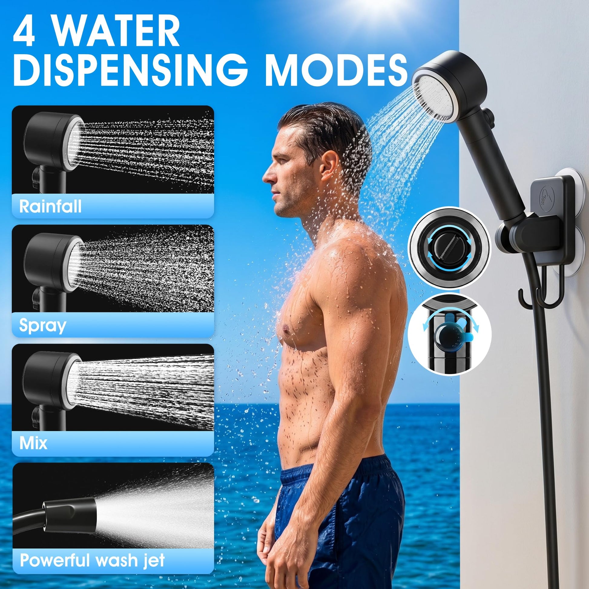 WaveHaven Portable Camping Shower, Portable Shower with Tent, 8000mAh Rechargeable Camp Shower Pump