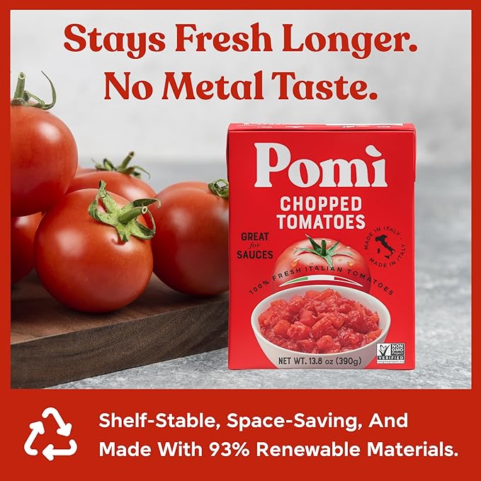 Pomì Chopped Tomatoes 13.8oz (Pack of 12) - Italian Chopped Tomato Made from All Natural 100% Fresh Italian Tomatoes - No Additives or Preservatives - Crushed Tomatoes - Italian Tomatoes Crushed