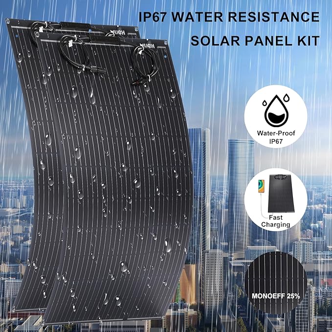 400W Semi-Flexible Solar Panel 12V Monocrystalline Ultra-Flexible Bendable Mono Off-Grid Charger for Marine RV Cabin Van Car Boat Curve Surfaces