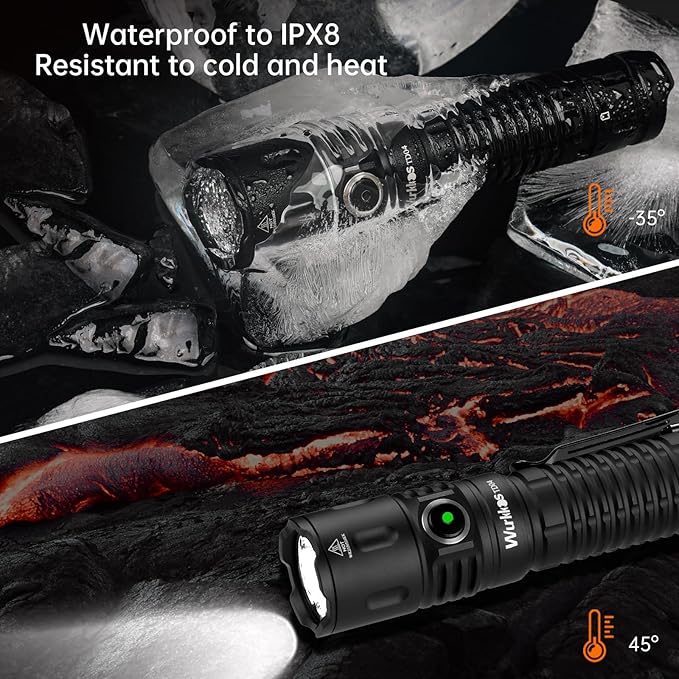 Wurkkos TD04 Tactical Flashlight, Handheld Flashlights Rechargeable, 3000 Lumens Super Bright LED Flashlight with Type C Charging Port Tail Switch for Camping, Hiking, Emergency, IP68 Waterproof
