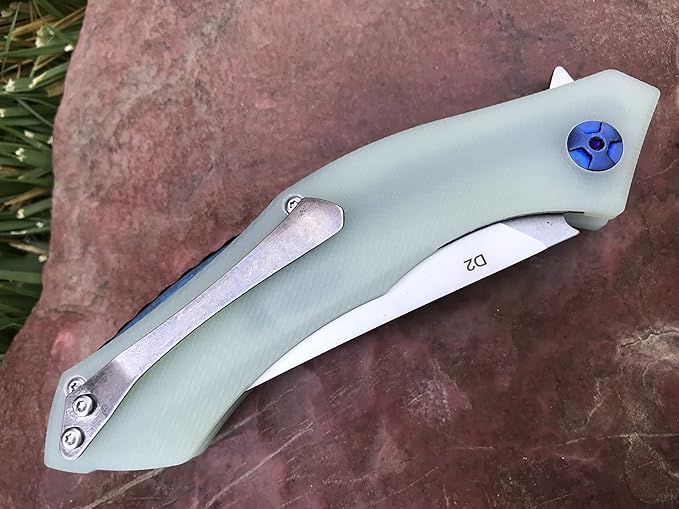 TACTICAL GEARZ Pocket Folding Knife for EDC, D2 Steel Blade, Solid G10 Handle, Includes Sheath (Triton Ice)