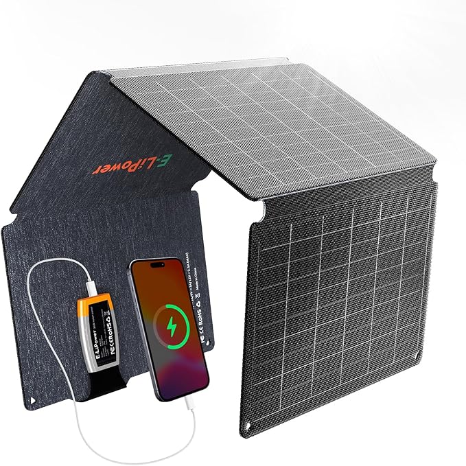 E-LiPower Portable Solar Panel 36W | 26% High-Efficiency Foldable Solar Panels with USB QC and PD Quick Charge for Camping, Hiking, Outdoor Trip, Compatible with Phones, Ipad & Tablets