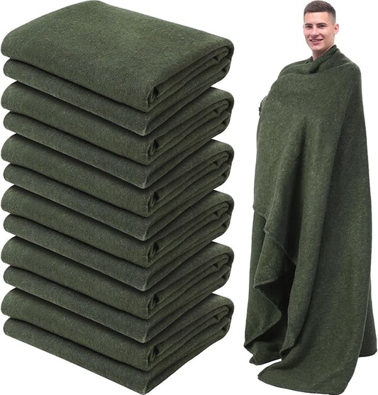 Preboun 6 Pcs First Aid Fire Retardant Blanket Military Blanket 60" x 80" Survival Blanket for Camping Emergency and Everyday Use Fire Retardant Extra Thick and Warm Outdoor Bed Blankets (Olive Green)