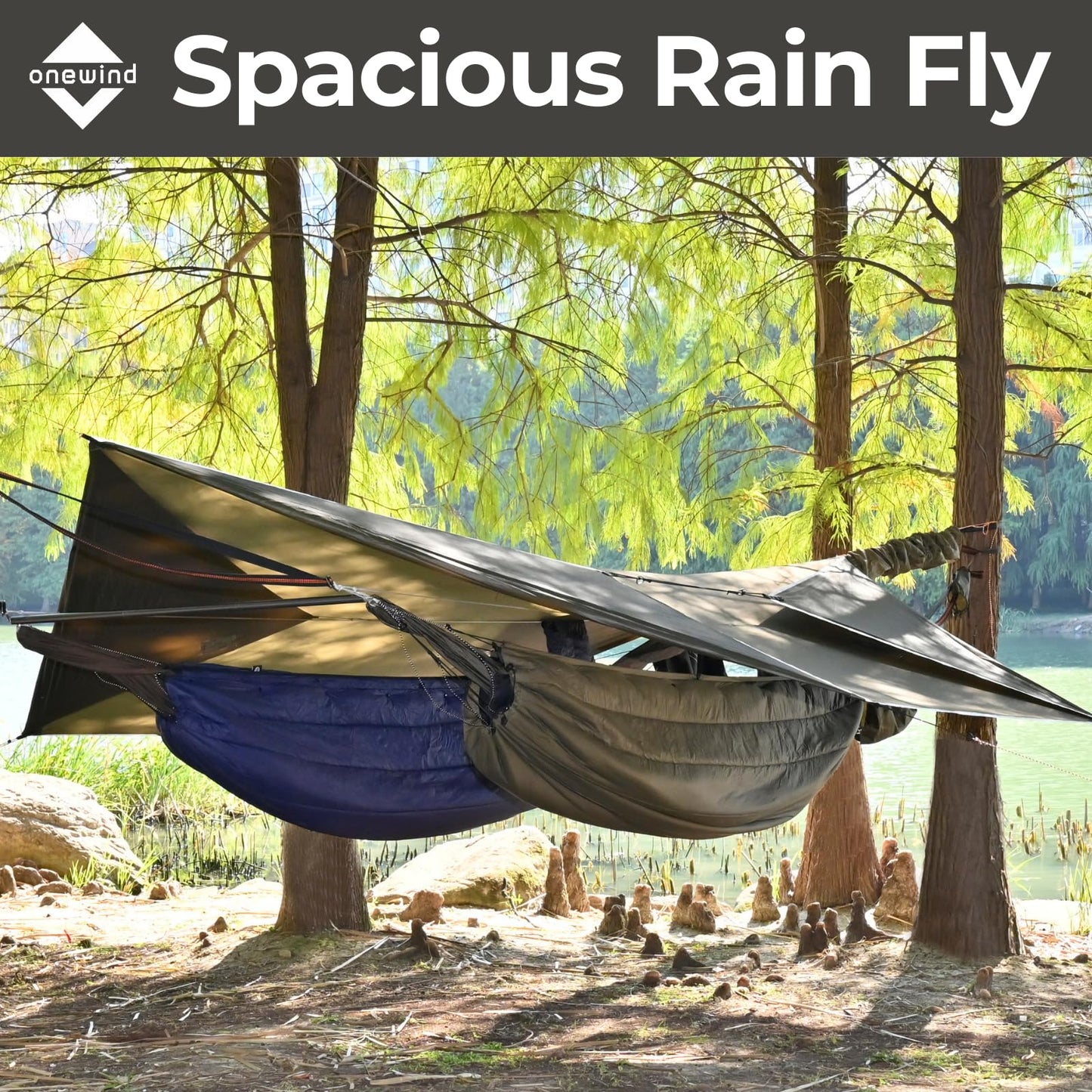 onewind 12×10ft Ultralight Camping Hammock Tarp, Hammock Rainfly with Doors
