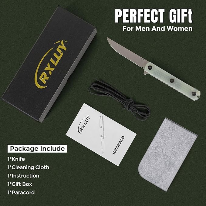 Folding Pocket Knife, 3.19” 14C28N Steel Blade G10 Handle Praxis Small Flipper Liner Lock EDC Folding Knife, Sharp Survival Camping Hiking Hunting Tactical Knives for Men (Translucent Green)