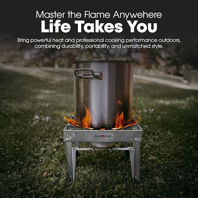 GasOne Stainless Steel Outdoor Propane Burner ??High Pressure Camp Stove with Adjustable Regulator & Steel-Braided Hose