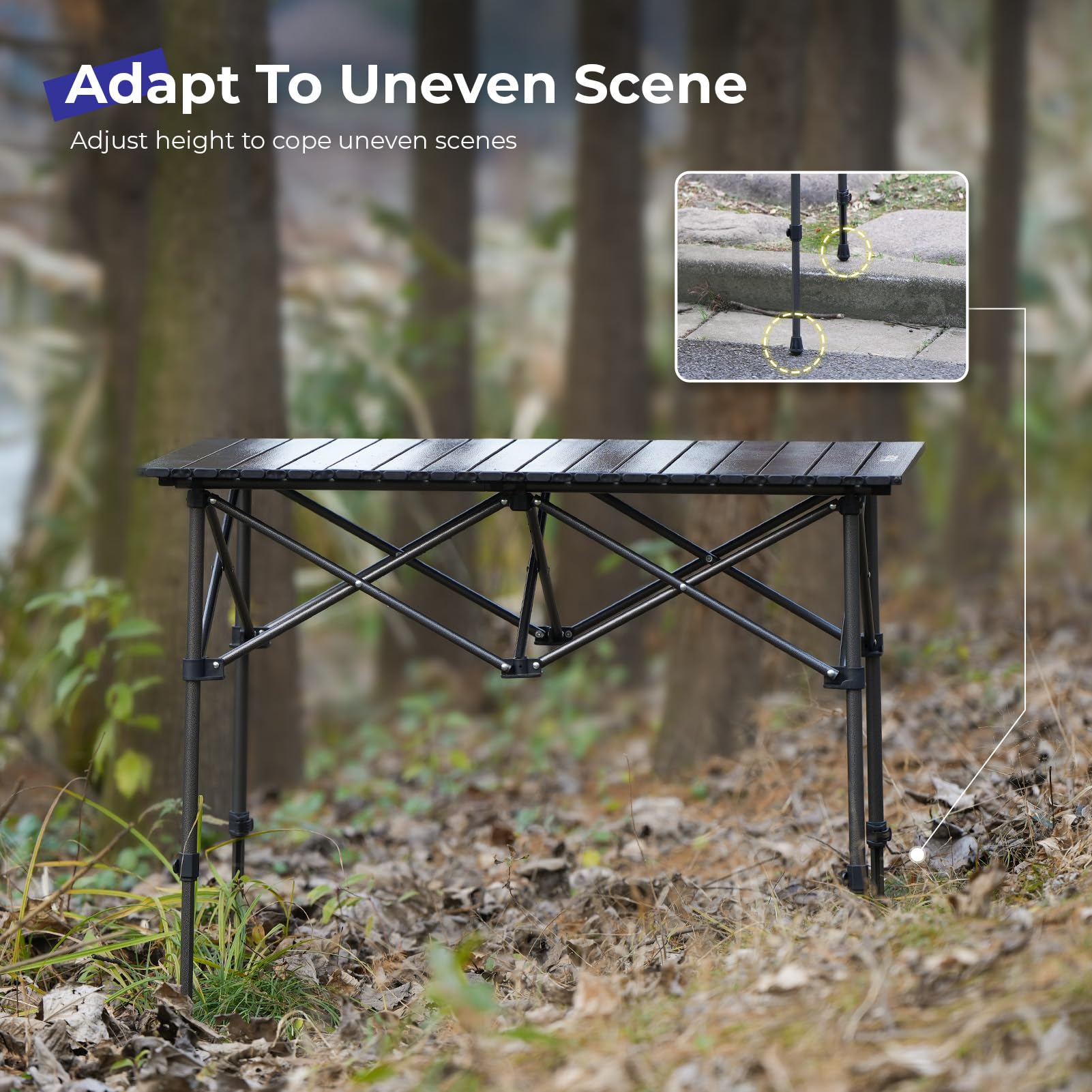 Byliable Folding Camping Table, Portable Aluminum Adjustable Height, Black
