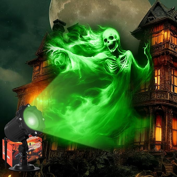 Treela Halloween Projector Lights Outdoor Indoor Dynamic Ghost Skull Lights Decoration Outside LED Landscape Lamp for Holiday Garden Supplies(Green,Ghost Bride)