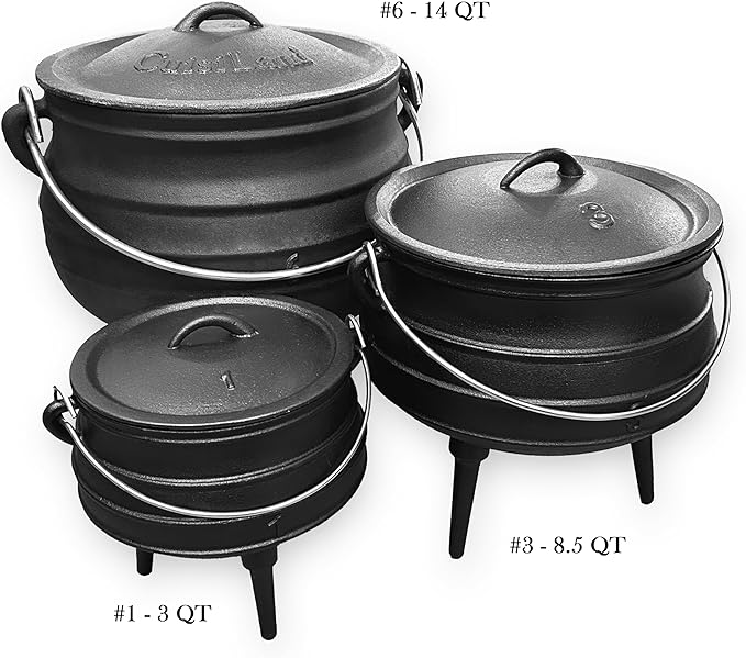 Cuisiland 3.2QT Cast Iron Potjie Cauldron Pot with Lid & 3 Legs – Pre-Seasoned South African-Style Campfire Pot for Outdoor Cooking, Soups, Stews & Braising – Heavy-Duty Cast Iron Dutch Oven