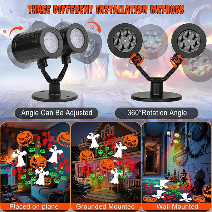 Halloween Projector Lights Outdoor, 2025 Upgraded Double Head Dynamic Rotating Halloween Light Projector Outdoor Waterproof for Home Window Garden Yard Decor