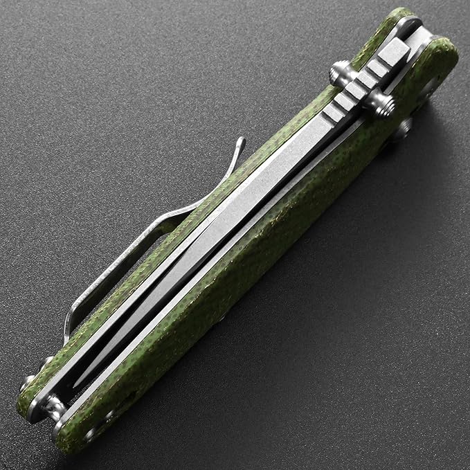 Eafengrow EF966 Folding Knife D2 Blade Micarta Handle with Pocket Clip EDC Tactical Knife thumb knobs Axis Lock EDC Multitool Knife (GREEN)