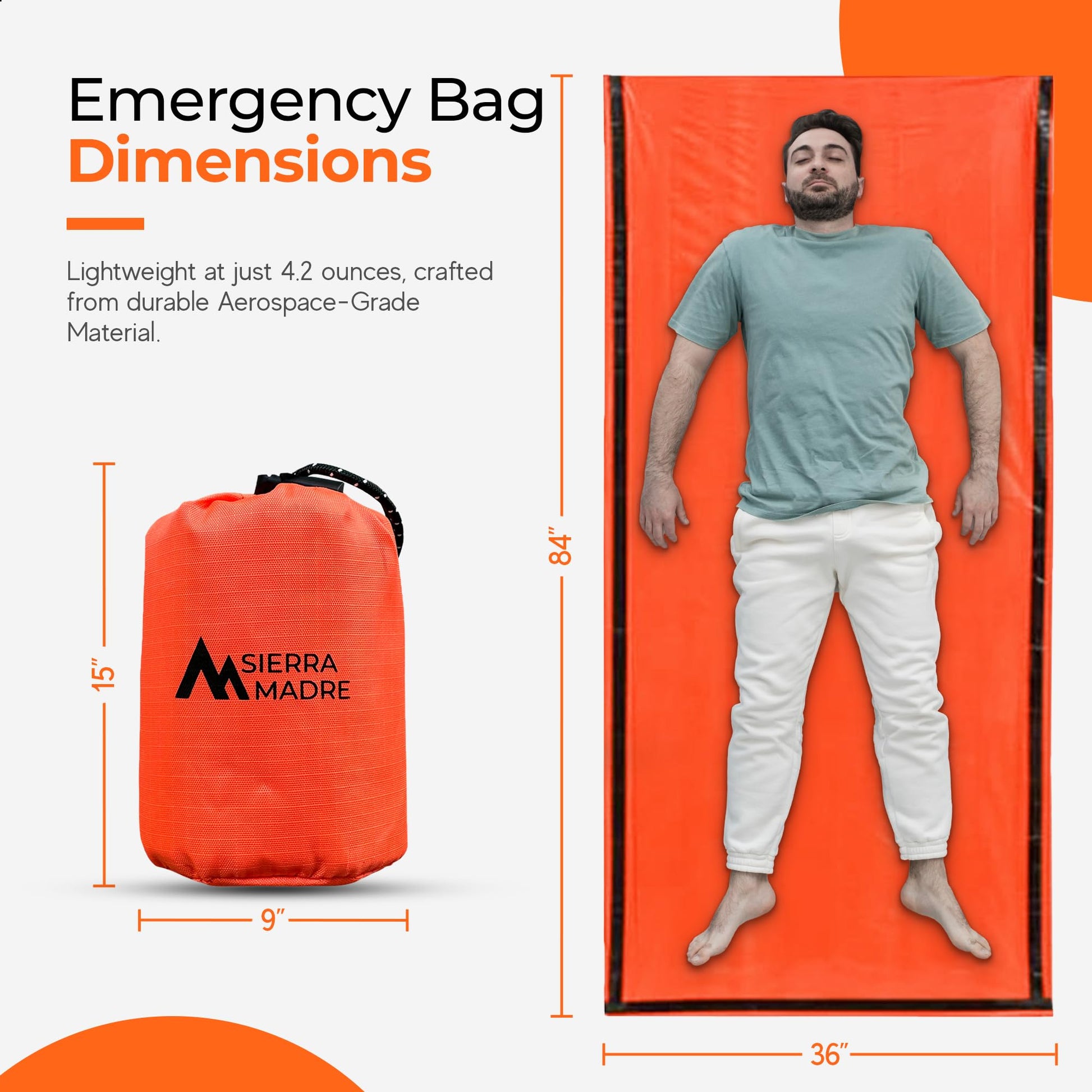 Sierra Madre Emergency Sleeping Bag, Waterproof Thermal Bivy Sack Pack 10