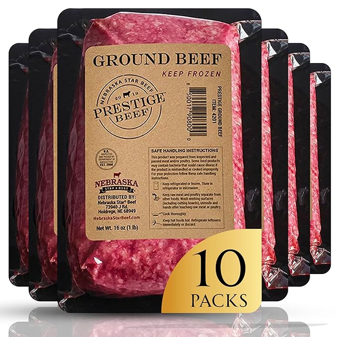 Nebraska Star Beef Angus Ground Beef (10-1lb packages) -Prestige, ground beef, frozen hamburger, hamburger patties, frozen burger, ground beef 80/20