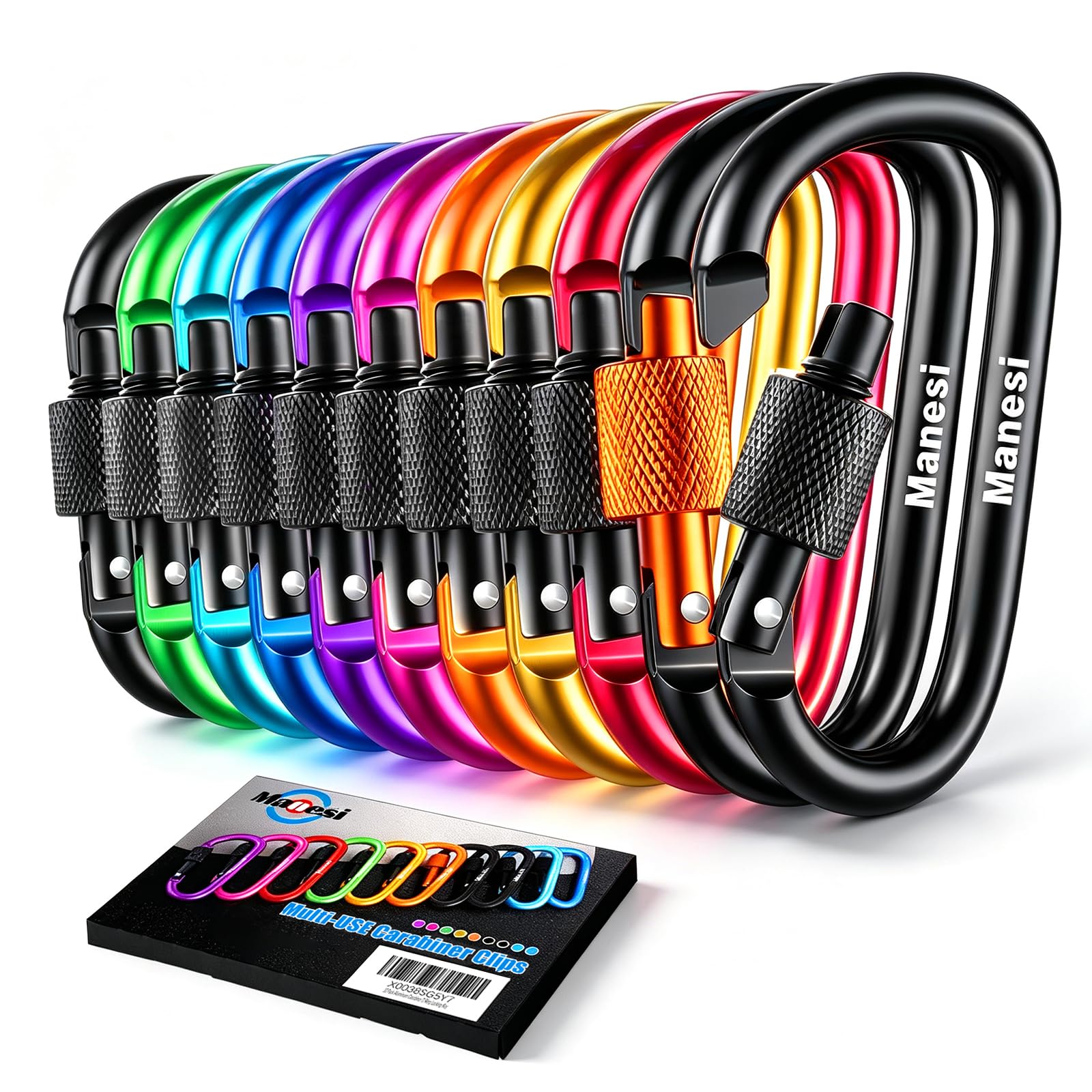 10 Pack Aluminum D Ring Key Rings Hiking Clips Locking Carabiner for Hiking Camping Fishing and