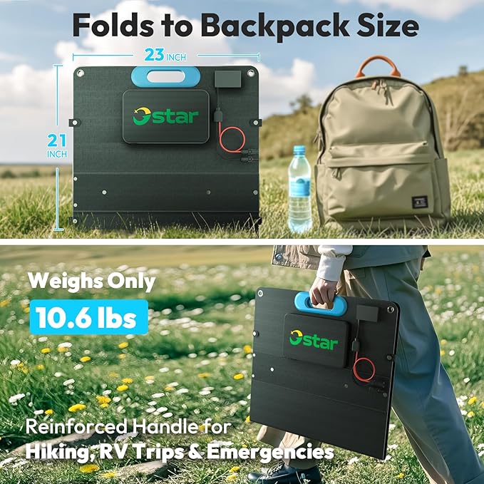 100W Portable Solar Panel, Foldable Backpacking Solar Charger with 23% High Efficiency, USB-C & Dual USB Ports, IP67 Waterproof, Lightweight & Durable for Camping,RV, Power Stations, Phones, Laptops