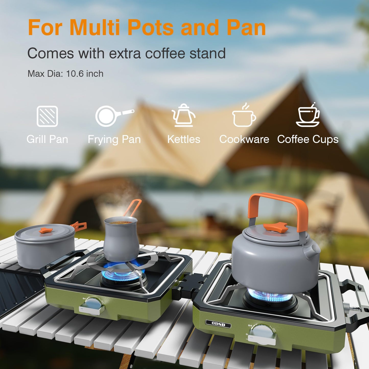 ODSD 2 Burner Camping Stove with Windshield, 20000 BTU Propane Camp Stove, Portable Folding Gas