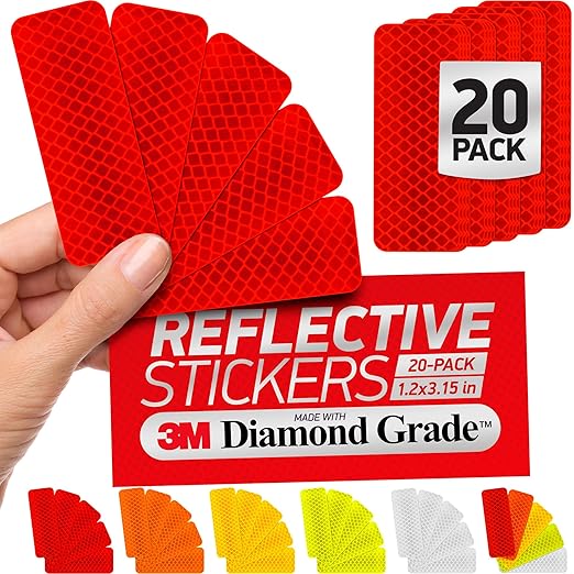 Reflective Safety Tape Stickers | 3M Diamond Grade | Red | 1.2″ x 3.15″ | 20-Pack | Safety Warning Tape for Helmets, Cars, Mailboxes & More
