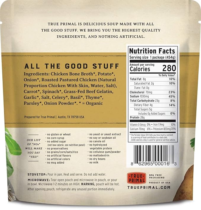 True Primal Tuscan-Style Chicken Soup 8-pack, Ready to eat, Gluten free, Paleo, Pastured chicken, Whole30, Bone broth