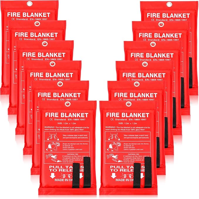 Jerify 12 Pack Fire Blanket for Home Emergency Fire Blanket 47 x 47 Inch Kitchen Fire Suppression Blanket Fiberglass Fire Blanket Flame Retardant Protection and Heat Insulation (Red)