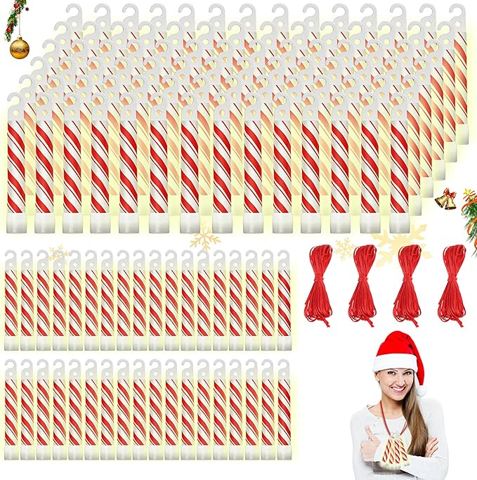 Wettarn 120 Pcs 4" Christmas Glow Sticks Light up Sticks Bright Candy Cane Light Stick Bulk Christmas Party Favors Adults Camping Hiking Activities Blackout Storm Emergency