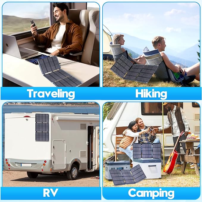 Portable Solar Panels 30W Foldable Solar Panel Charger for Cell Phone Pad Tablet,Type-c/USB/DC 19.5V Output(10 Connectors) >26% 30Watt ETFE High Efficiency IP65 for Camping Backpacking Travel