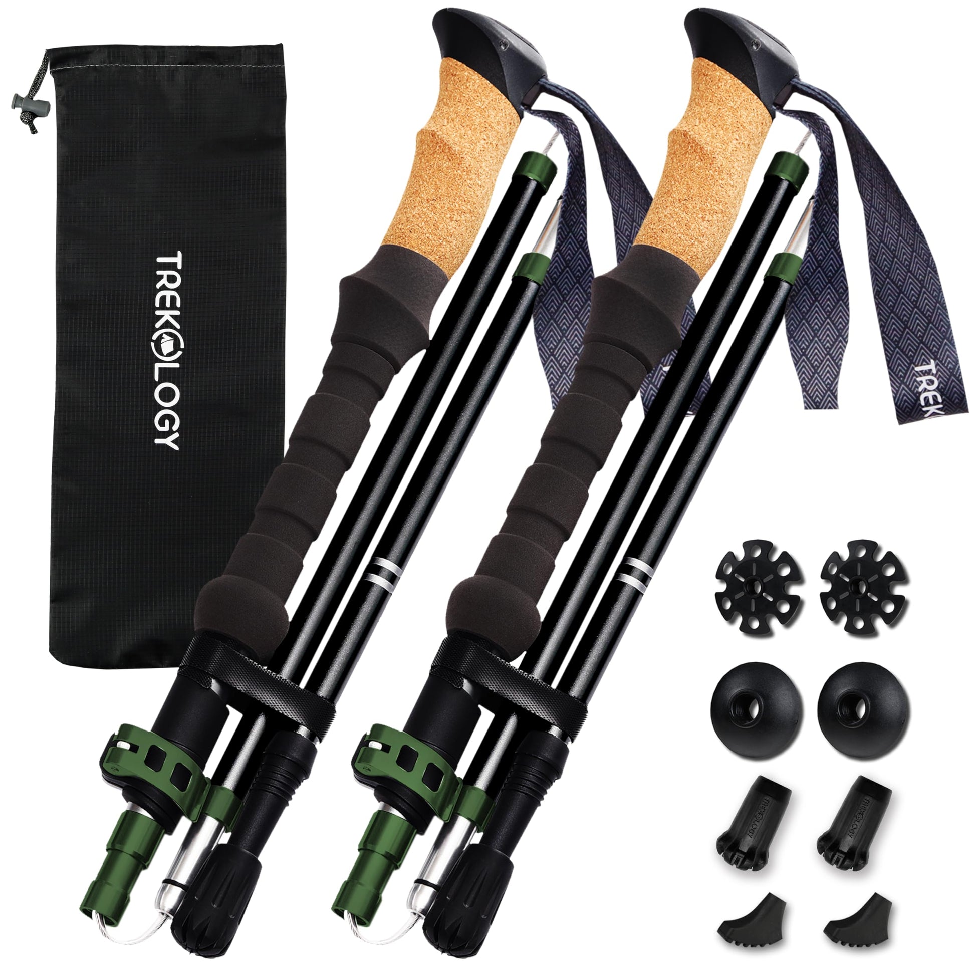 TREKOLOGY Trek-Z Cork Grip Trekking Poles – Lightweight Folding Hiking Poles, Adjustable Height