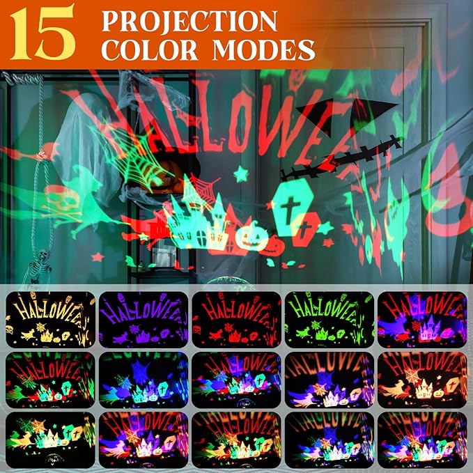Halloween Projector Lights Indoor Happy Halloween Projection Light LED Spooky Pumpkin Ghost Spider Decorative Outdoor Lighting Projectors for Party Holiday Garden Landscape