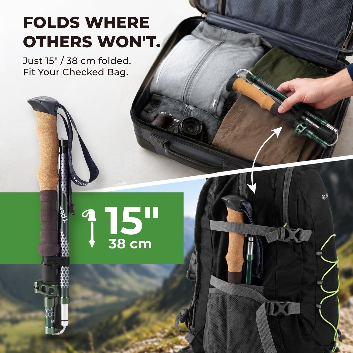 Trekology Trek-Z Collapsible Hiking & Trekking Poles - Balance Support for Seniors, Women, and Men
