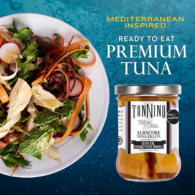 Tonnino Tuna Fish Albacore - Olive Oil in Truffle ??Pack of 6 ??Alternative to Salmon ??Protein Snacks ??Ready to Eat Meals